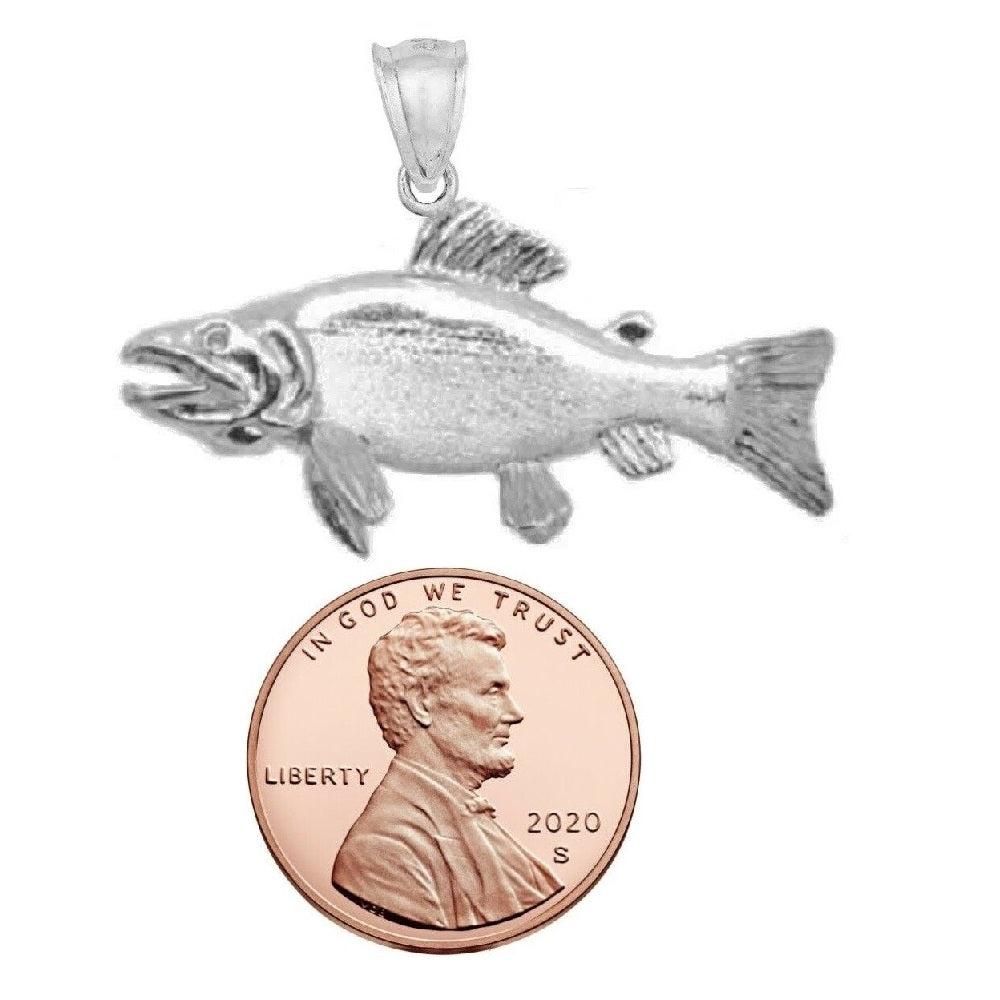 925 Sterling Silver Necklace w/ Sockeye Salmon Fish 3D (3 Dimensional) Solid Pendant