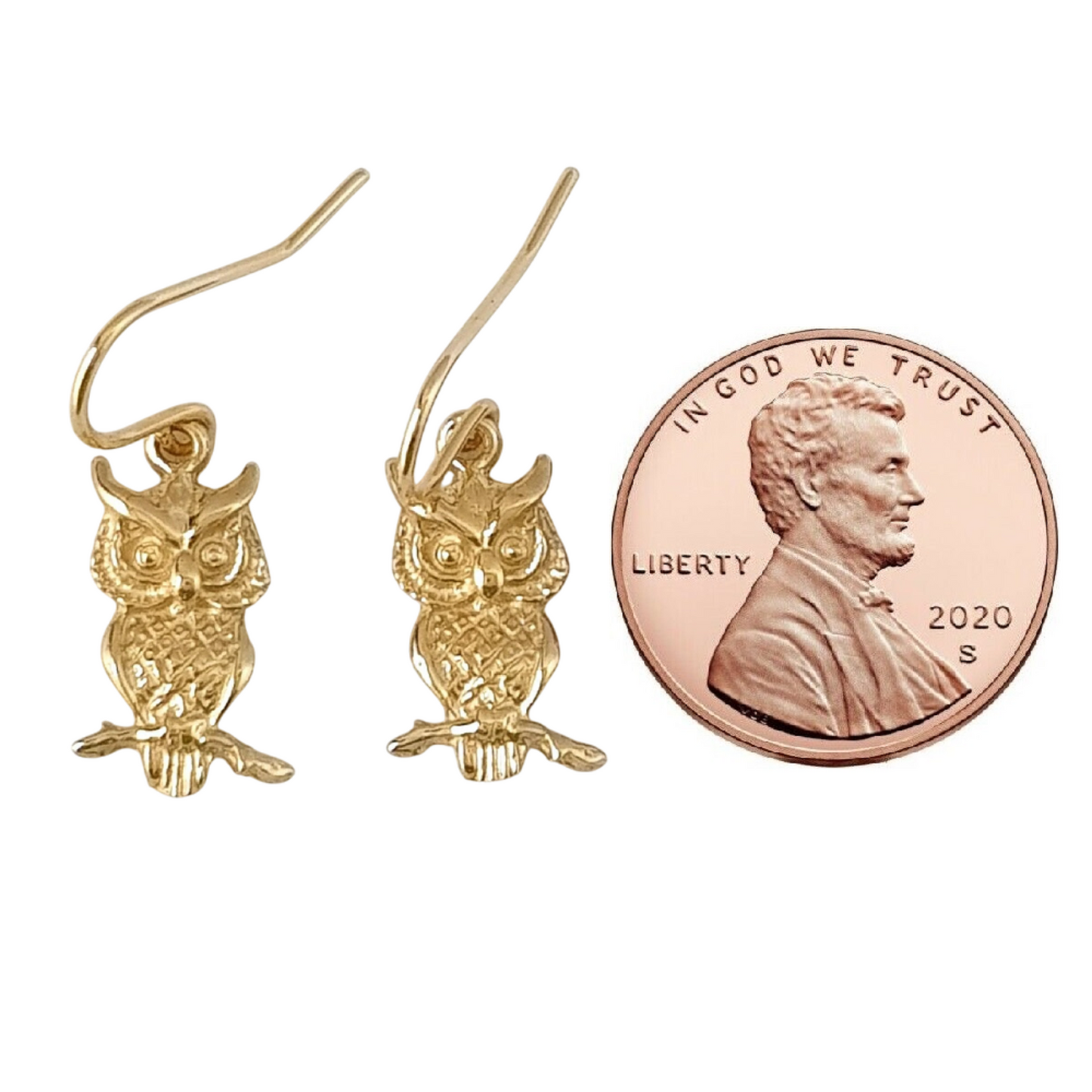 14k Yellow Gold OWL Dangle Earrings