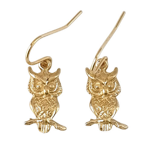 14k Yellow Gold OWL Dangle Earrings