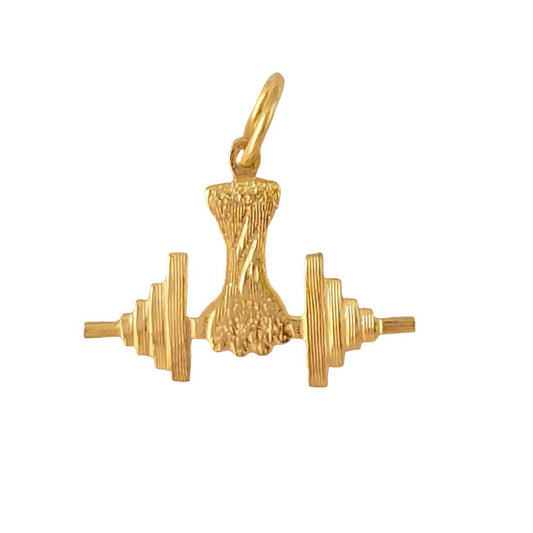 14K Yellow Gold Arm Dumbbell Pendant Charm