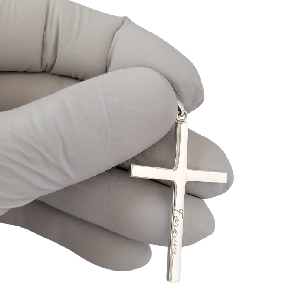 925 Sterling Silver Engraved "Forever" Solid Cross Pendant