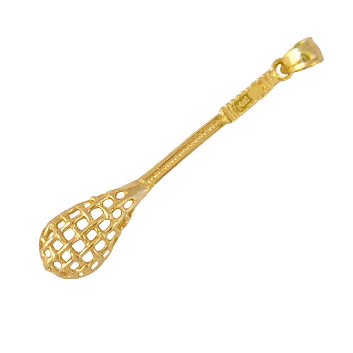 14k Yellow Gold Lacrosse Stick 3D (3 Dimensional) Pendant
