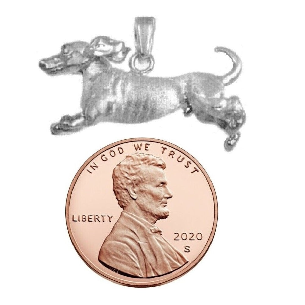 925 Sterling Silver Necklace w/ Dachshund Dog 3D Solid Pendant Charm