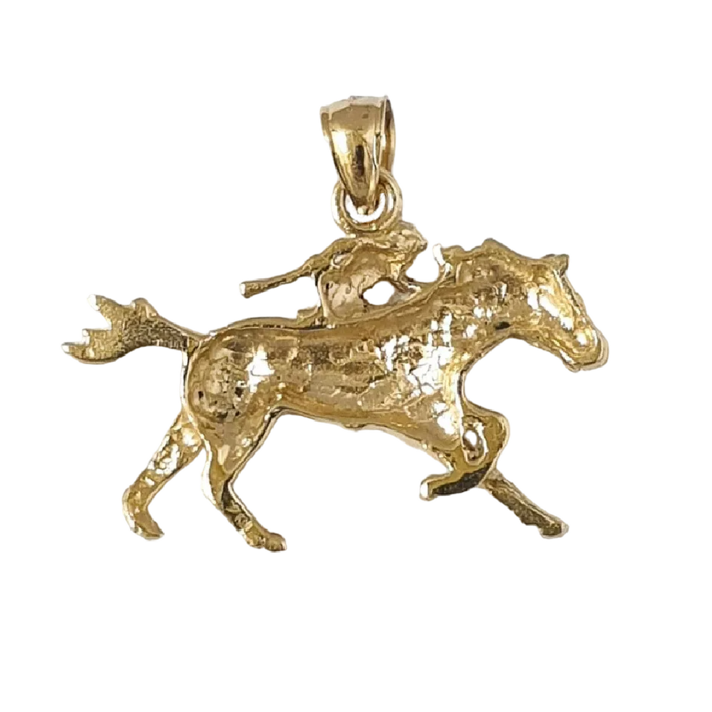 14K Yellow Gold Jockey & Horse Pendant