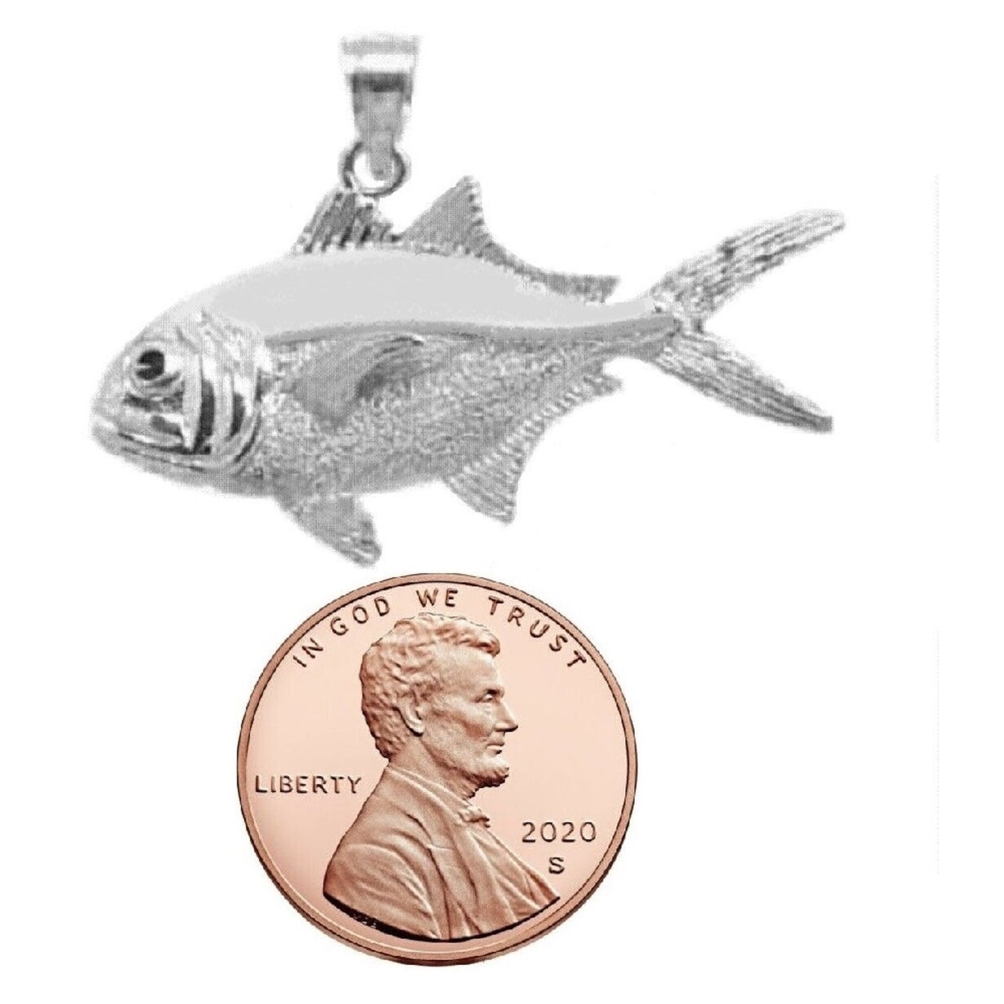 925 Sterling Crevalle Jack Fish 3D (3 Dimensional) Solid Pendant