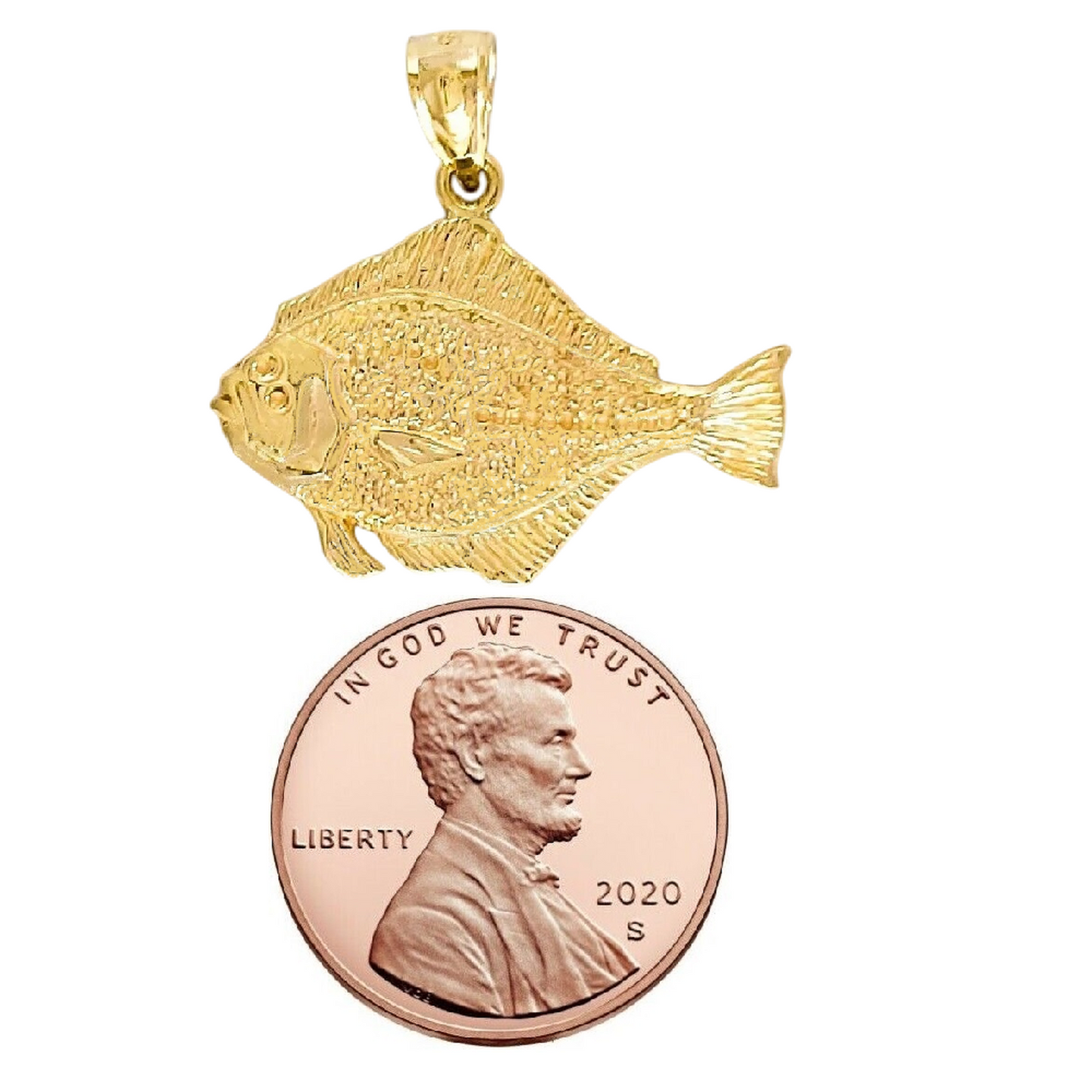 14K Yellow Gold Halibut Fish Pendant