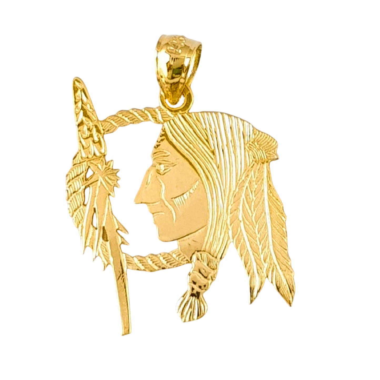 14K Yellow Gold Native American Indian Pendant