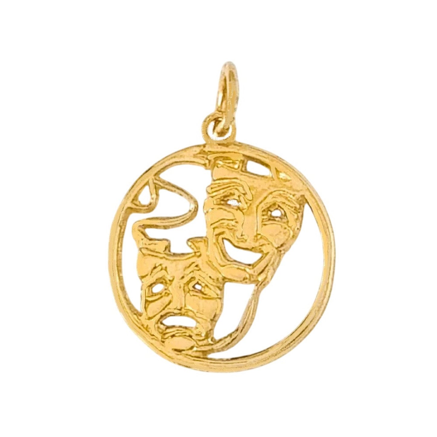 14K Yellow Gold Laugh Now, Cry Later Drama Mask Pendant Charm