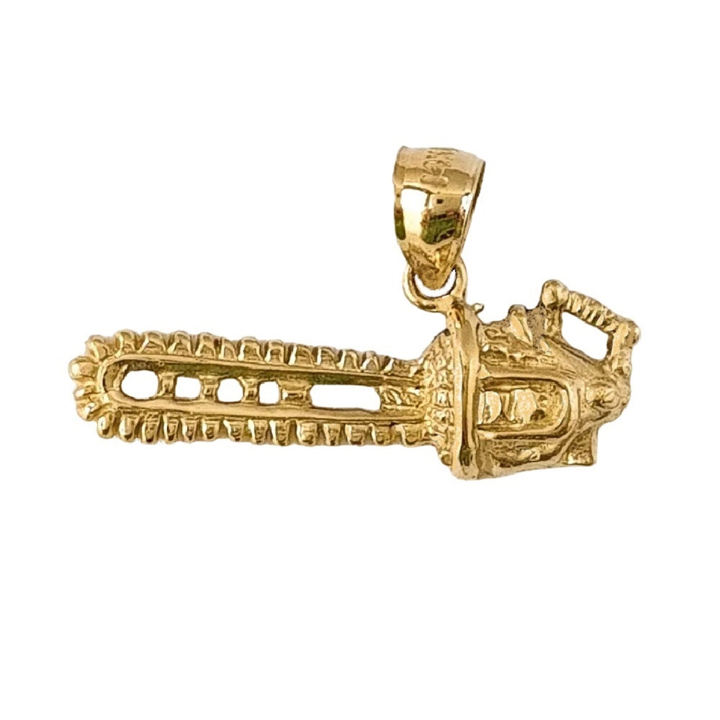 14K Yellow Gold Chainsaw Pendant