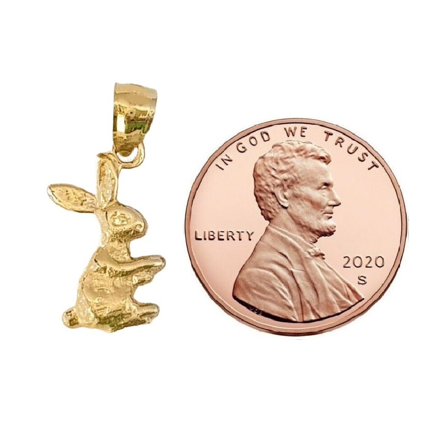 14K Yellow Gold Rabbit 3D (3 Dimensional) Solid Pendant