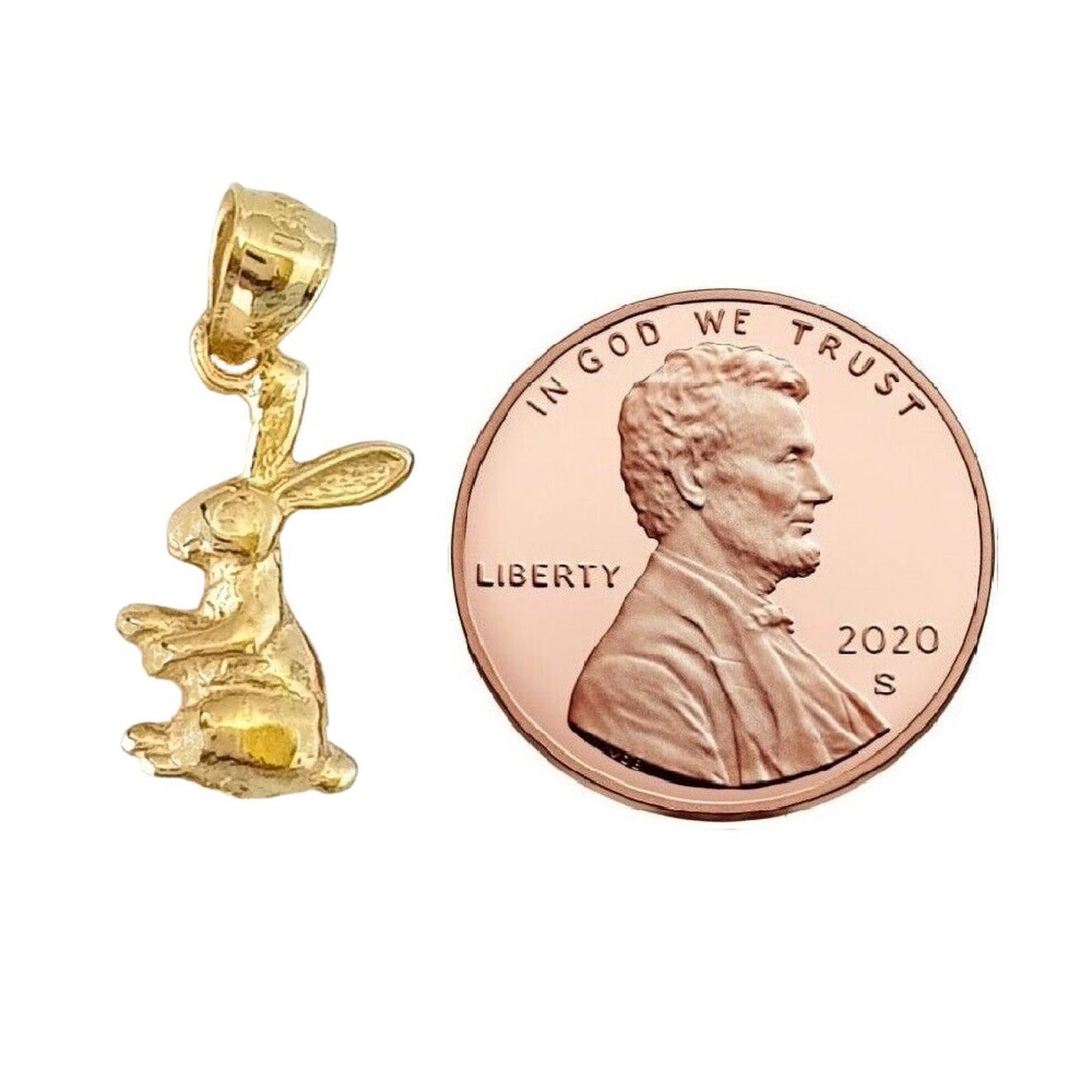 14K Yellow Gold Rabbit 3D (3 Dimensional) Solid Pendant