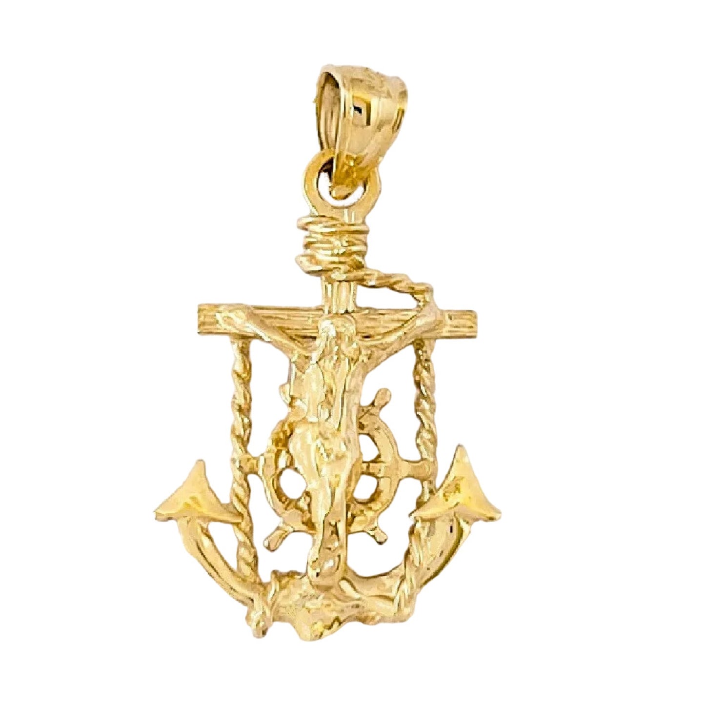 14K Yellow Gold Mariners Anchor Crucifix Cross Pendant