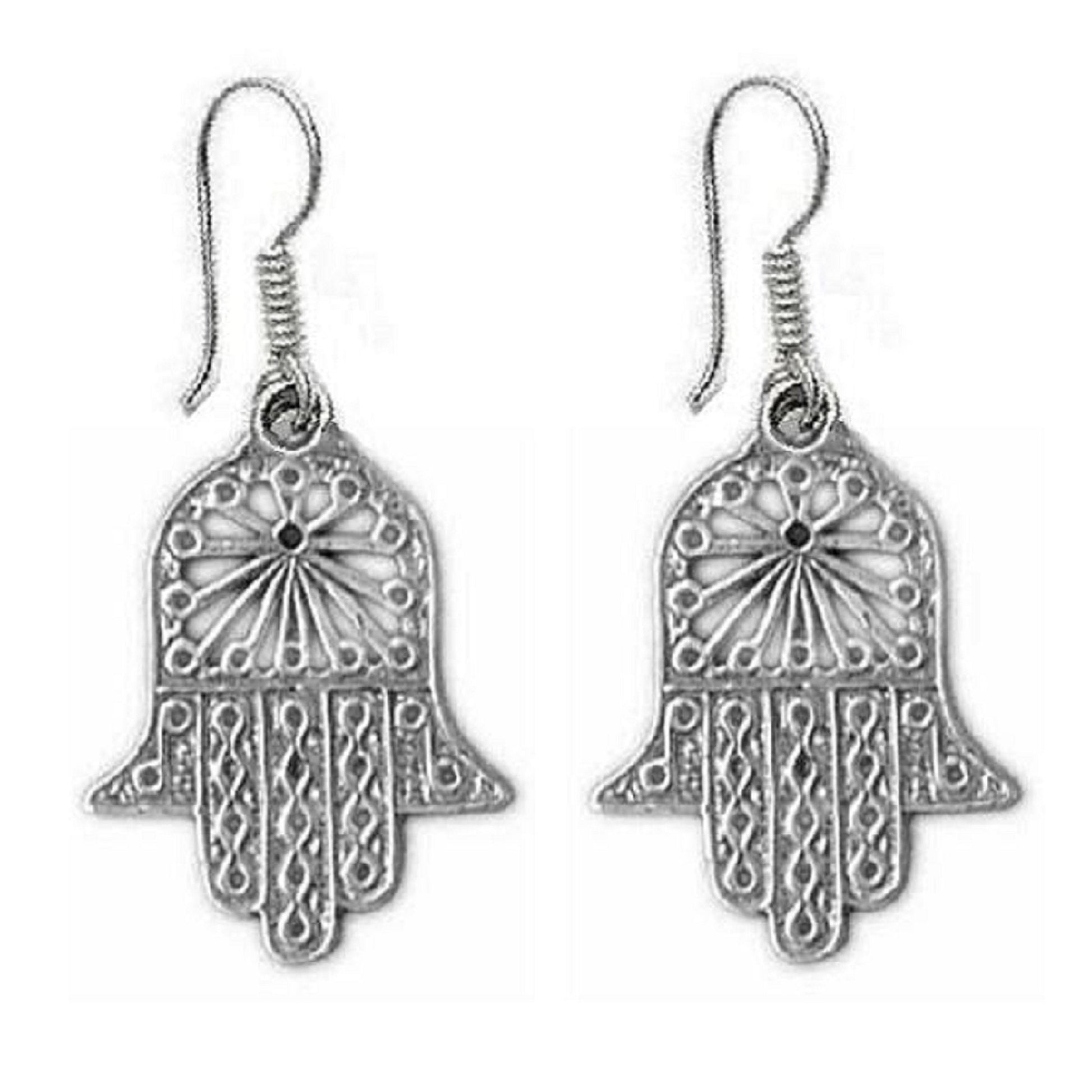 Sterling Silver HAMSA HAND Dangle Earrings