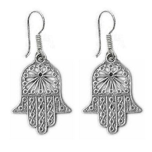 Sterling Silver HAMSA HAND Dangle Earrings