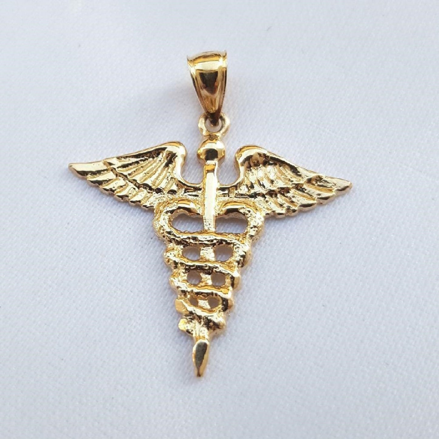 14K Yellow Gold Caduceus Medical Symbol Pendant