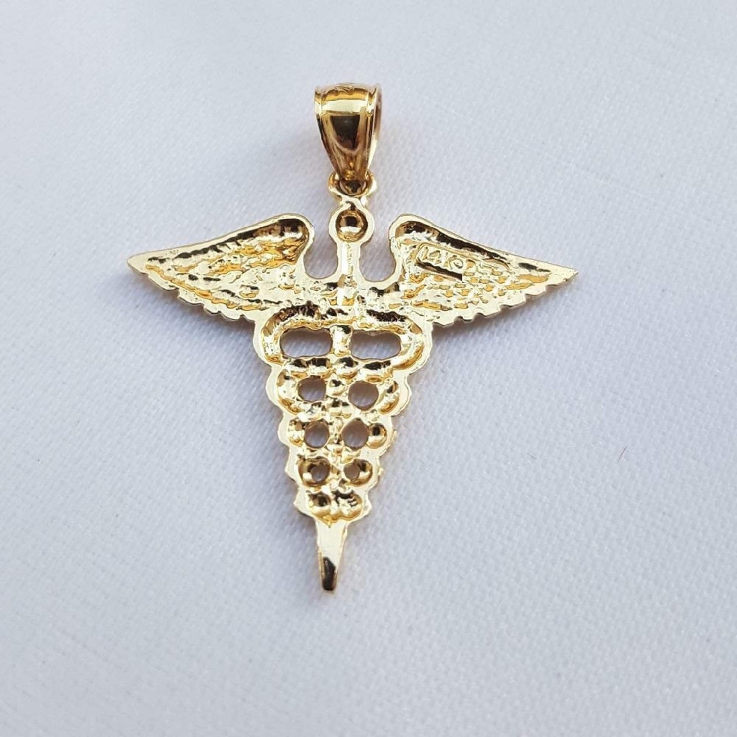 14K Yellow Gold Caduceus Medical Symbol Pendant