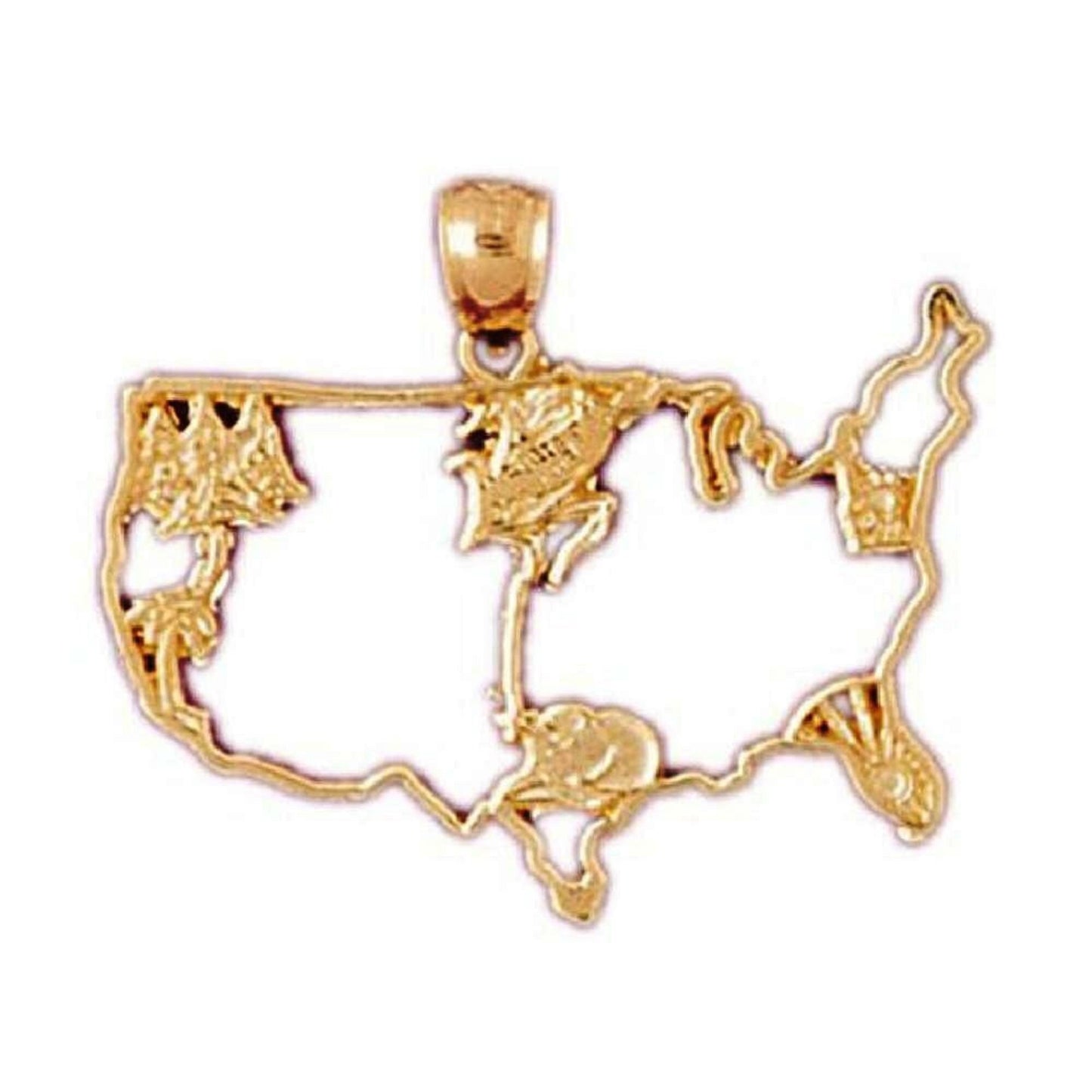 14K Yellow Gold United States Map Pendant