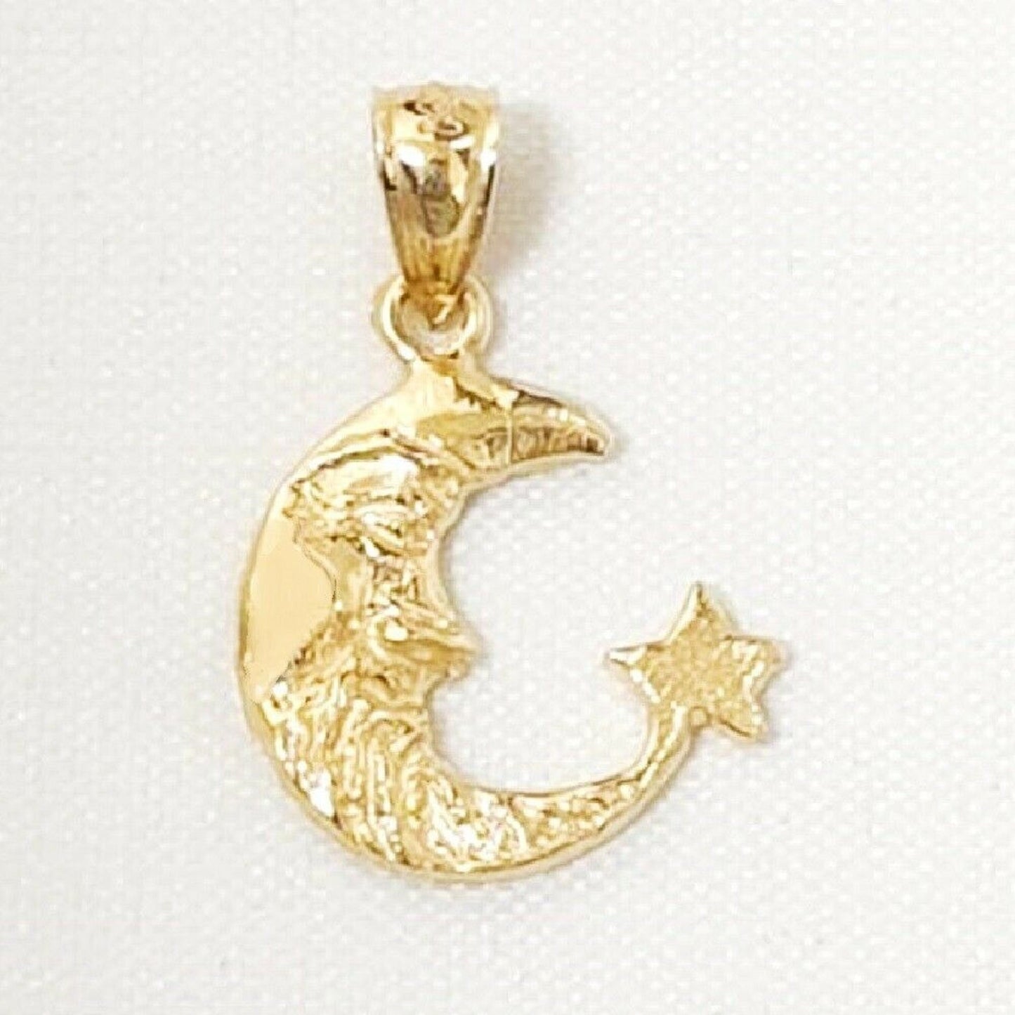 14K Yellow Gold Moon with Star Pendant