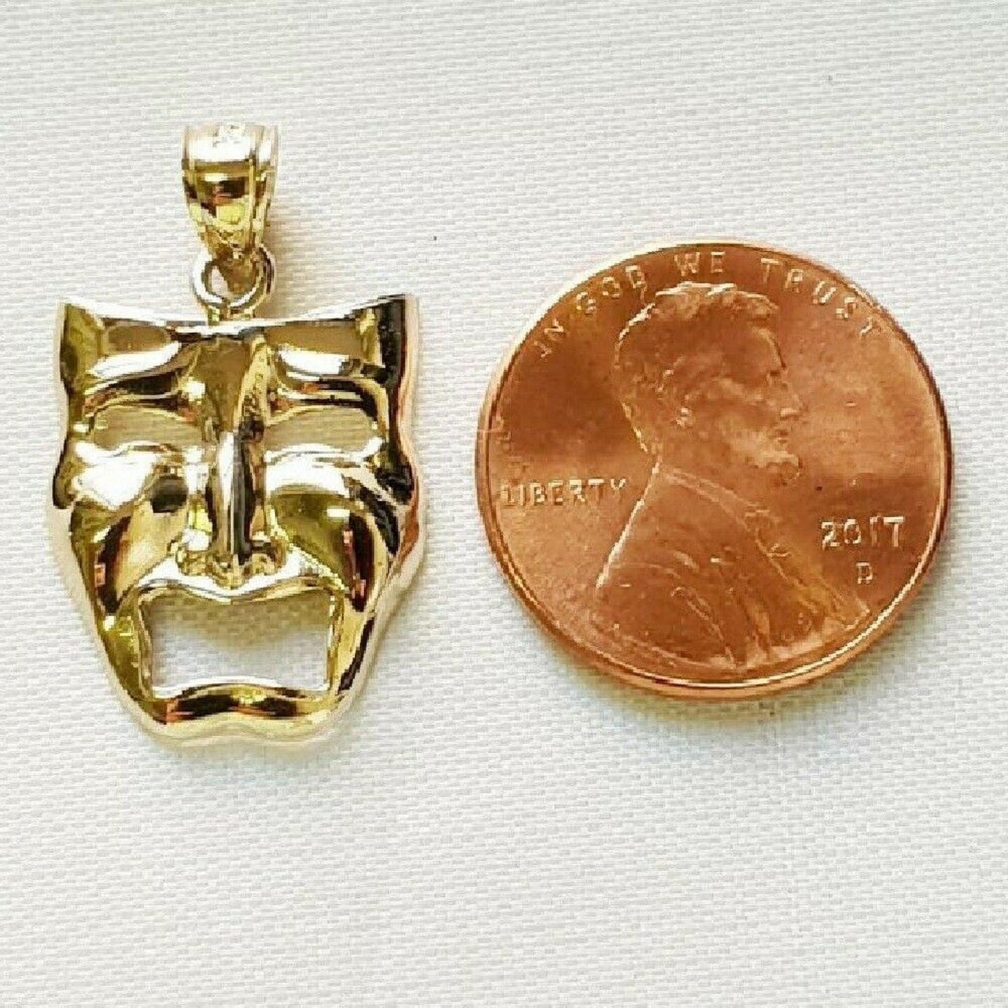14K Yellow Gold CRY LATER Tragedy Drama Mask Pendant