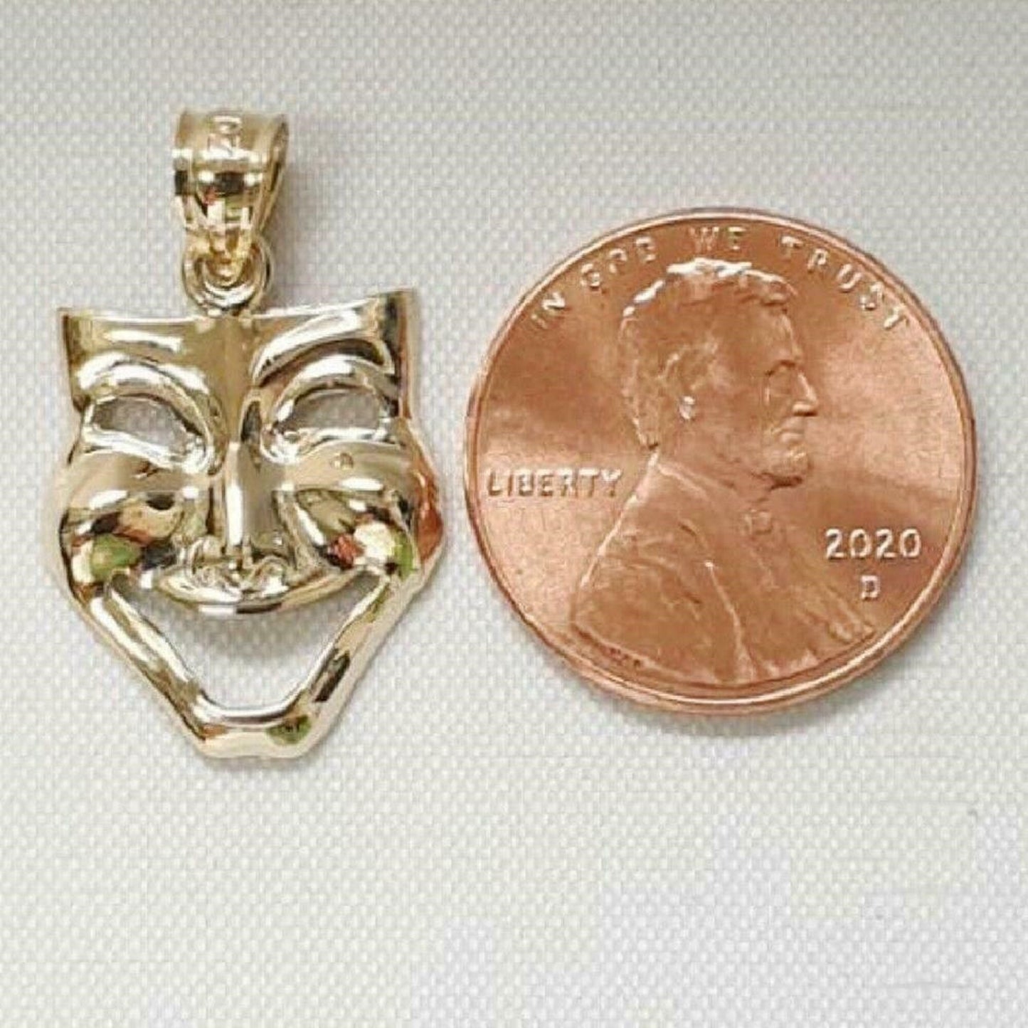 14K Yellow Gold LAUGH NOW Comedy Drama Mask Pendant