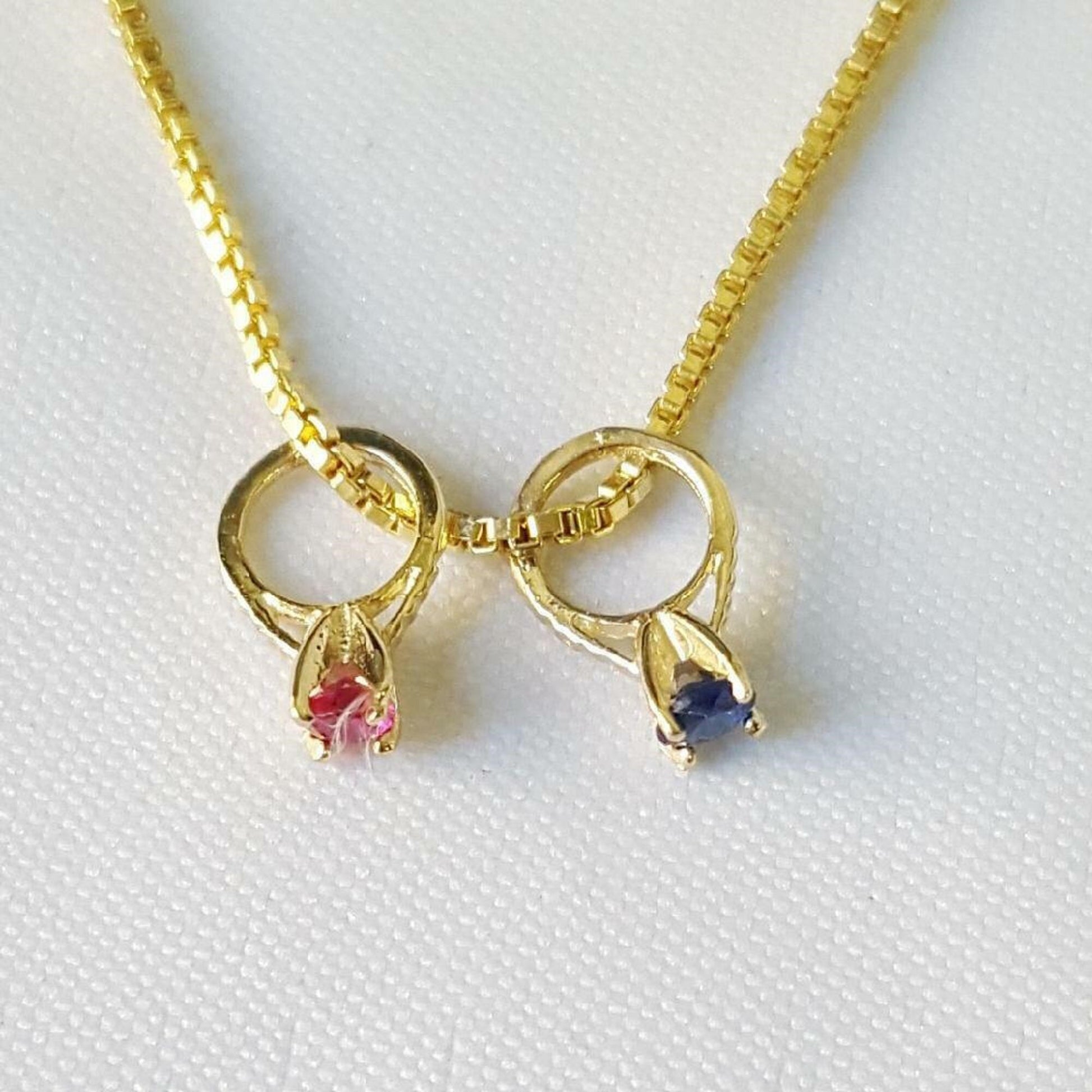 Real 14K Yellow Gold Small Ring Charm Pendant w/ Pearl or Birthstone Colored Cubic Zirconia Stone