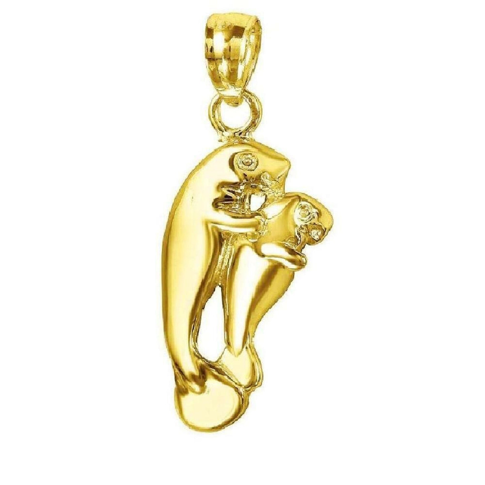 14K Yellow Gold Mother & Baby Manatee Pendant