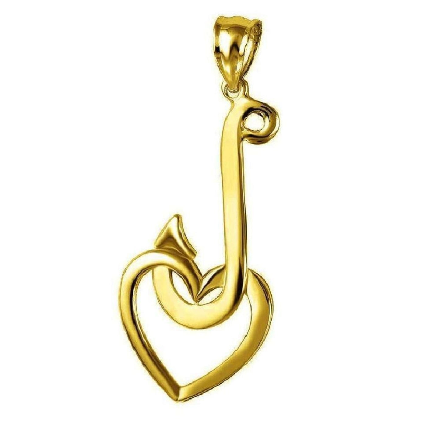 14K Yellow Gold Fish Hook with Heart Pendant