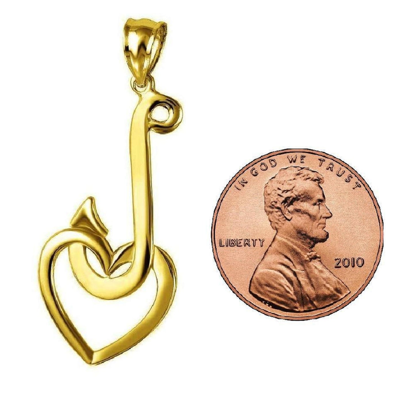14K Yellow Gold Fish Hook with Heart Pendant