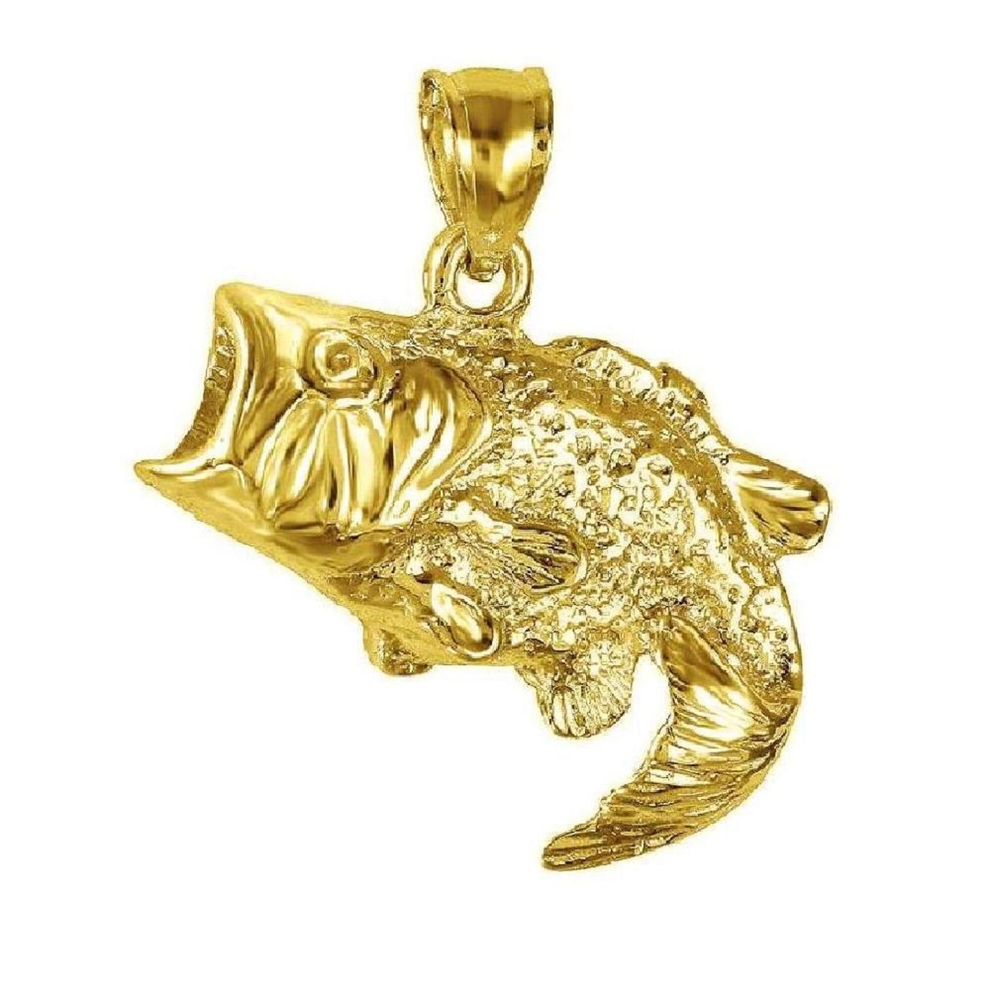 14K Yellow Gold Bass Fish Pendant