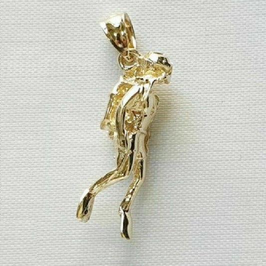 14K Yellow Gold Scuba Diver 3D Solid Pendant