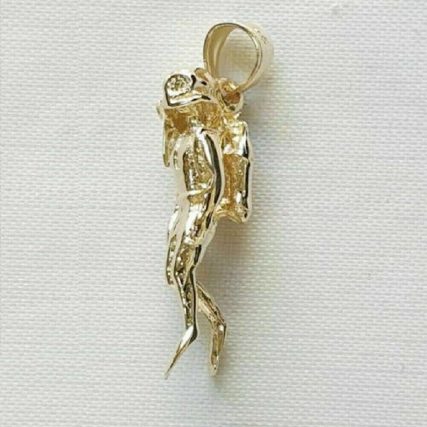 14K Yellow Gold Scuba Diver 3D Solid Pendant