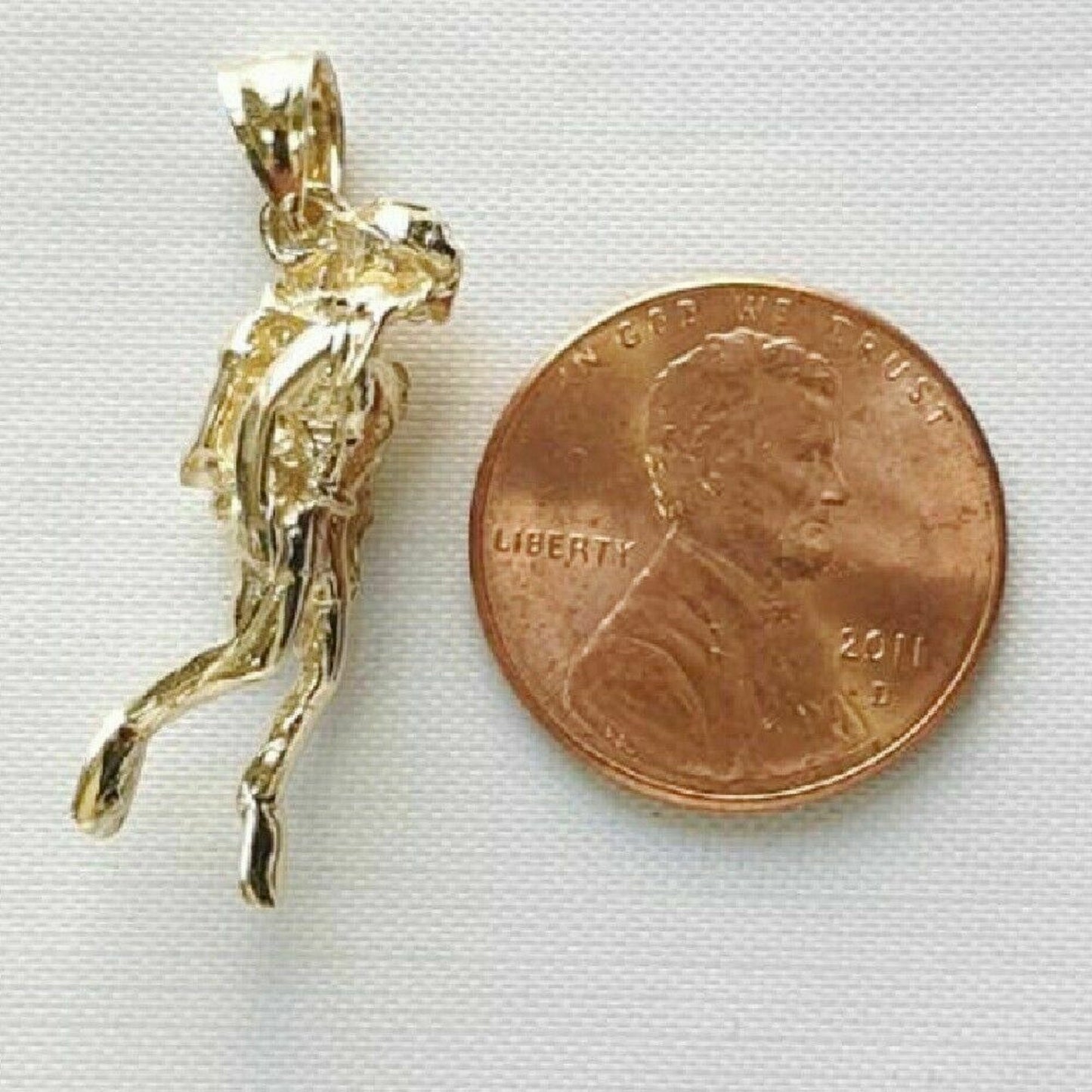 14K Yellow Gold Scuba Diver 3D Solid Pendant