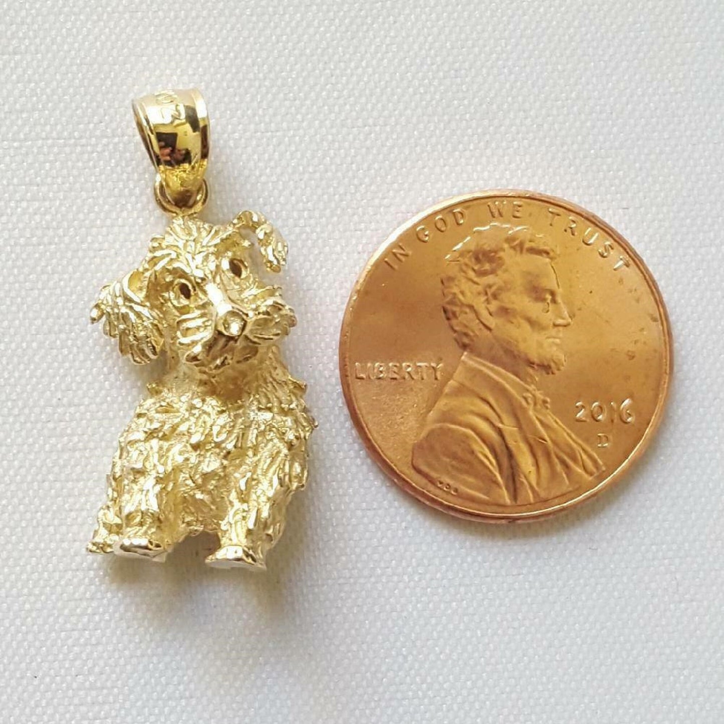 14K Yellow Gold Puppy Terrier Dog Pendant