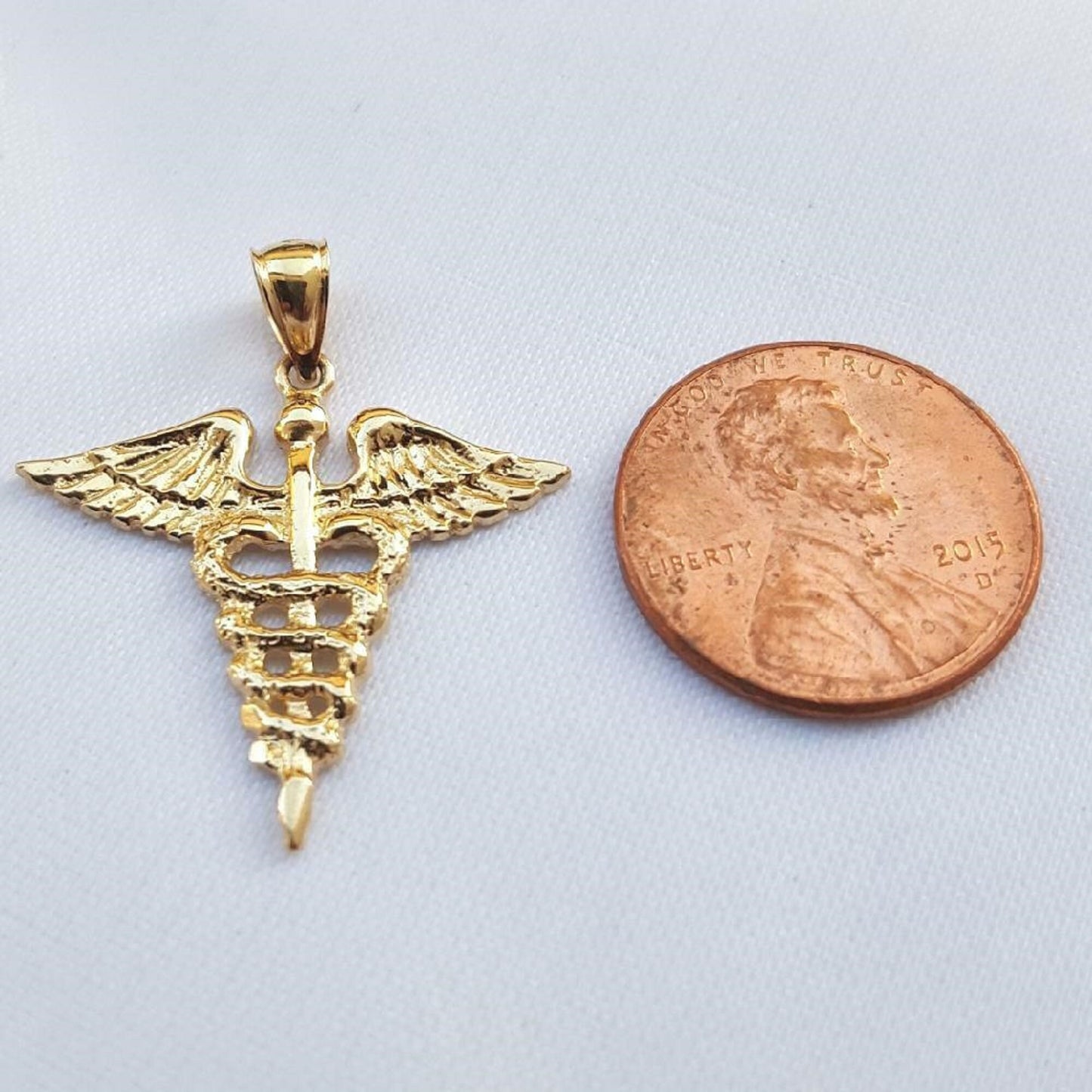 14K Yellow Gold Caduceus Medical Symbol Pendant