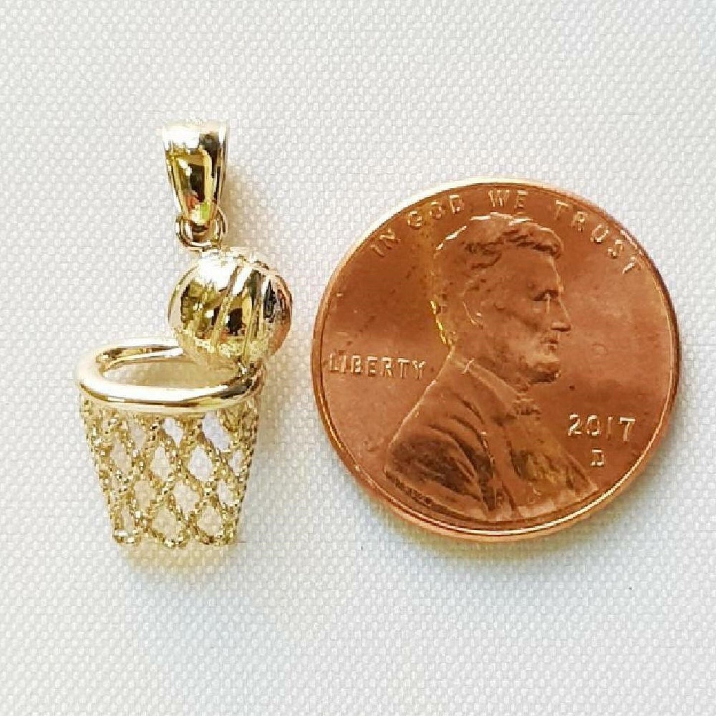 14K Yellow Gold Basketball Basket, Hoop w/ Ball Pendant