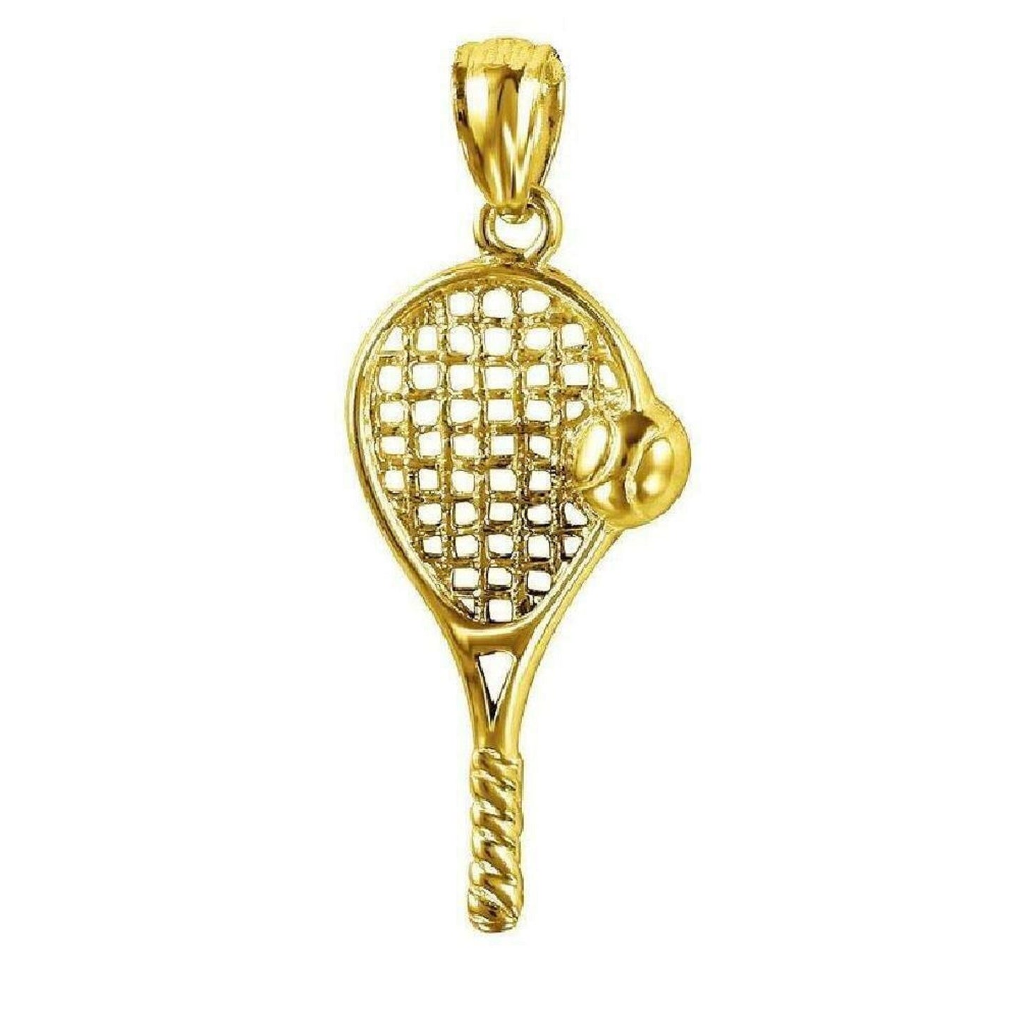 14K Yellow Gold Tennis Racket, Racquet w/ Ball Pendant