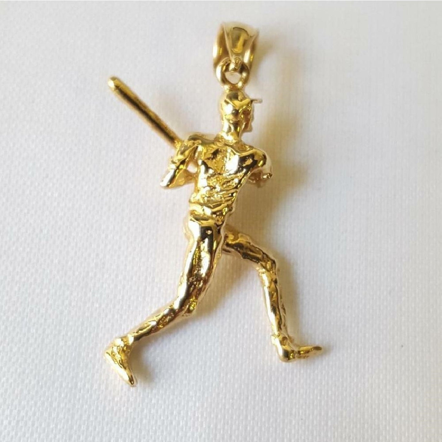 14K Yellow Gold Baseball Player Batter 3D Solid Pendant