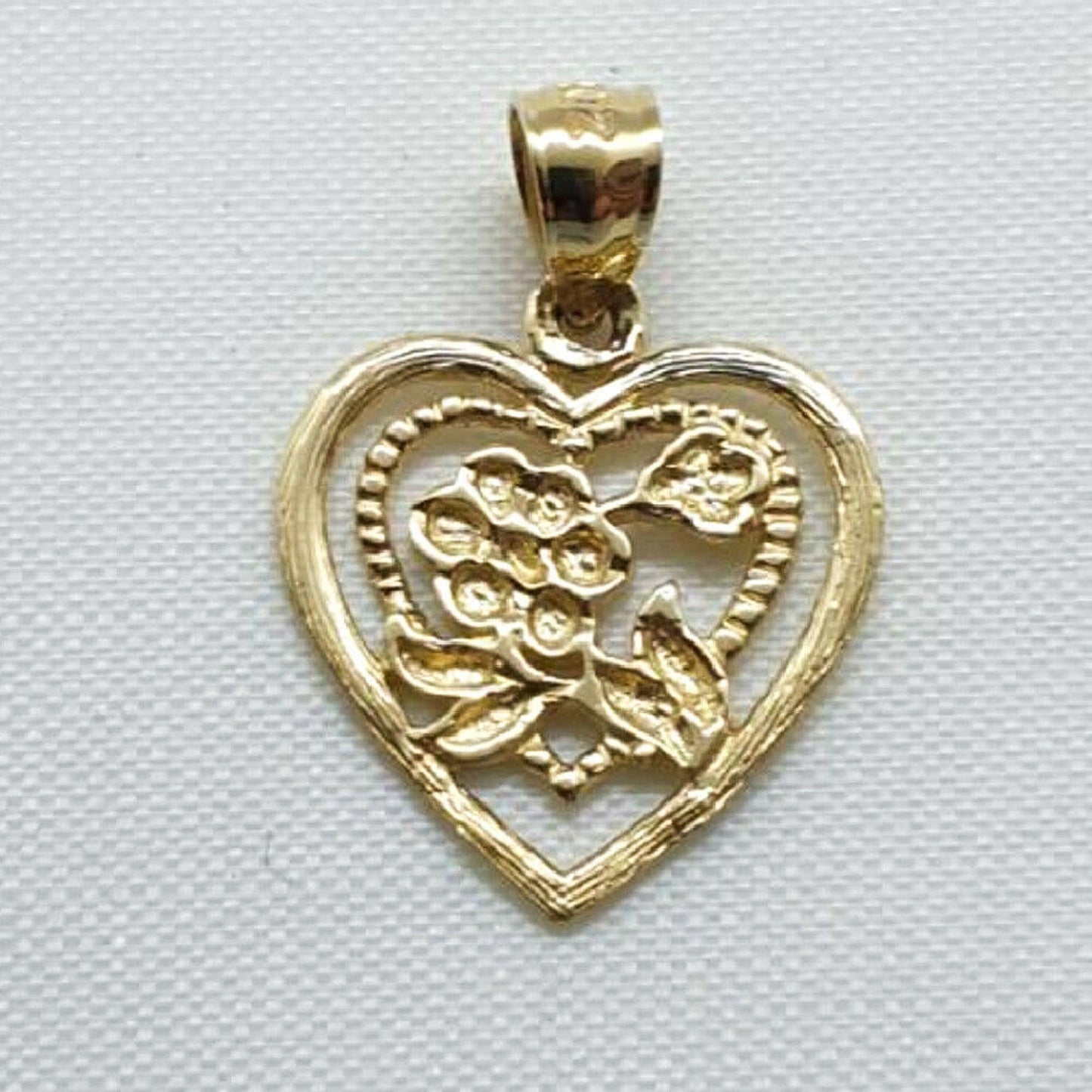 14K Yellow Gold Heart w/ Rose Pendant