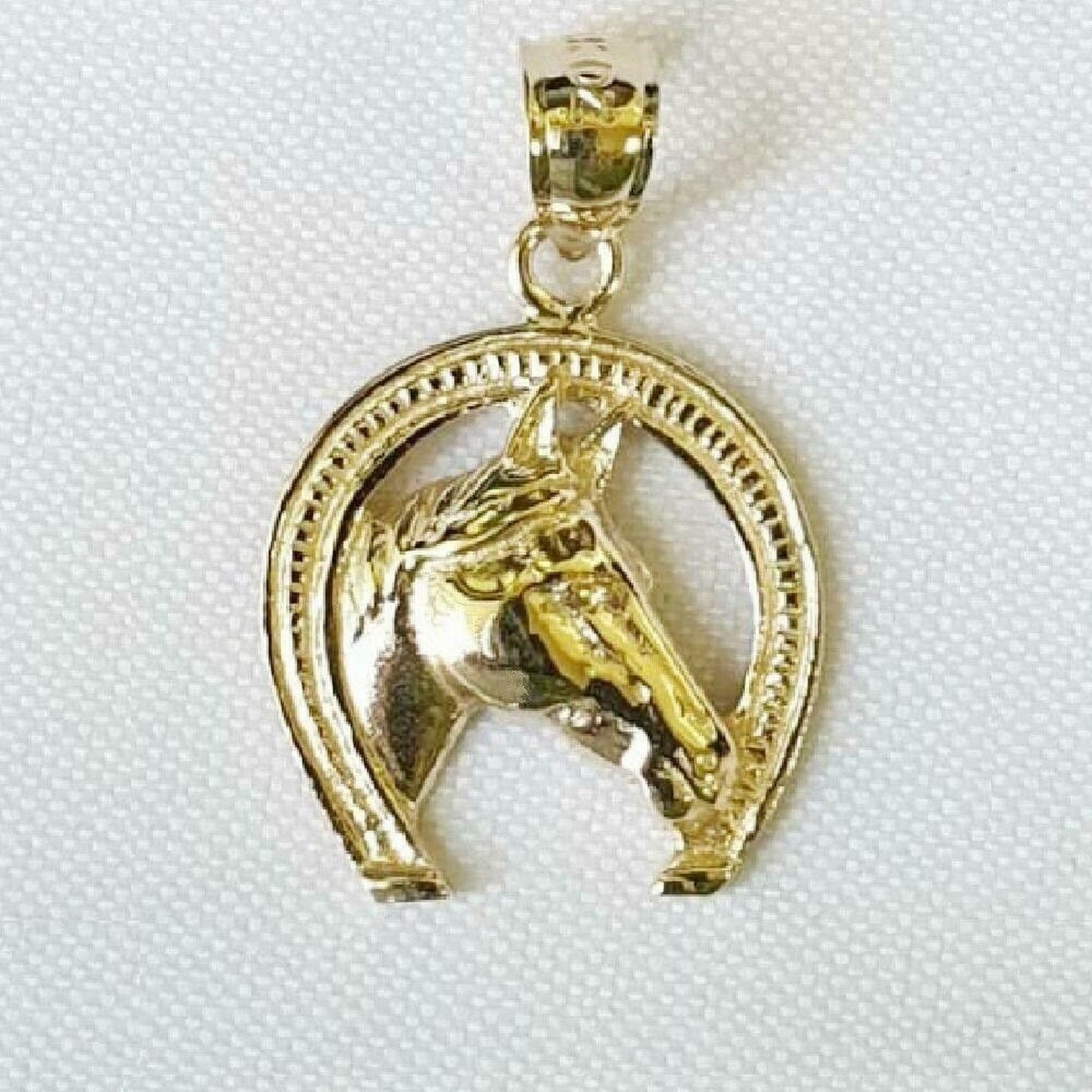 14K Yellow Gold HORSE w/ HORSESHOE Pendant