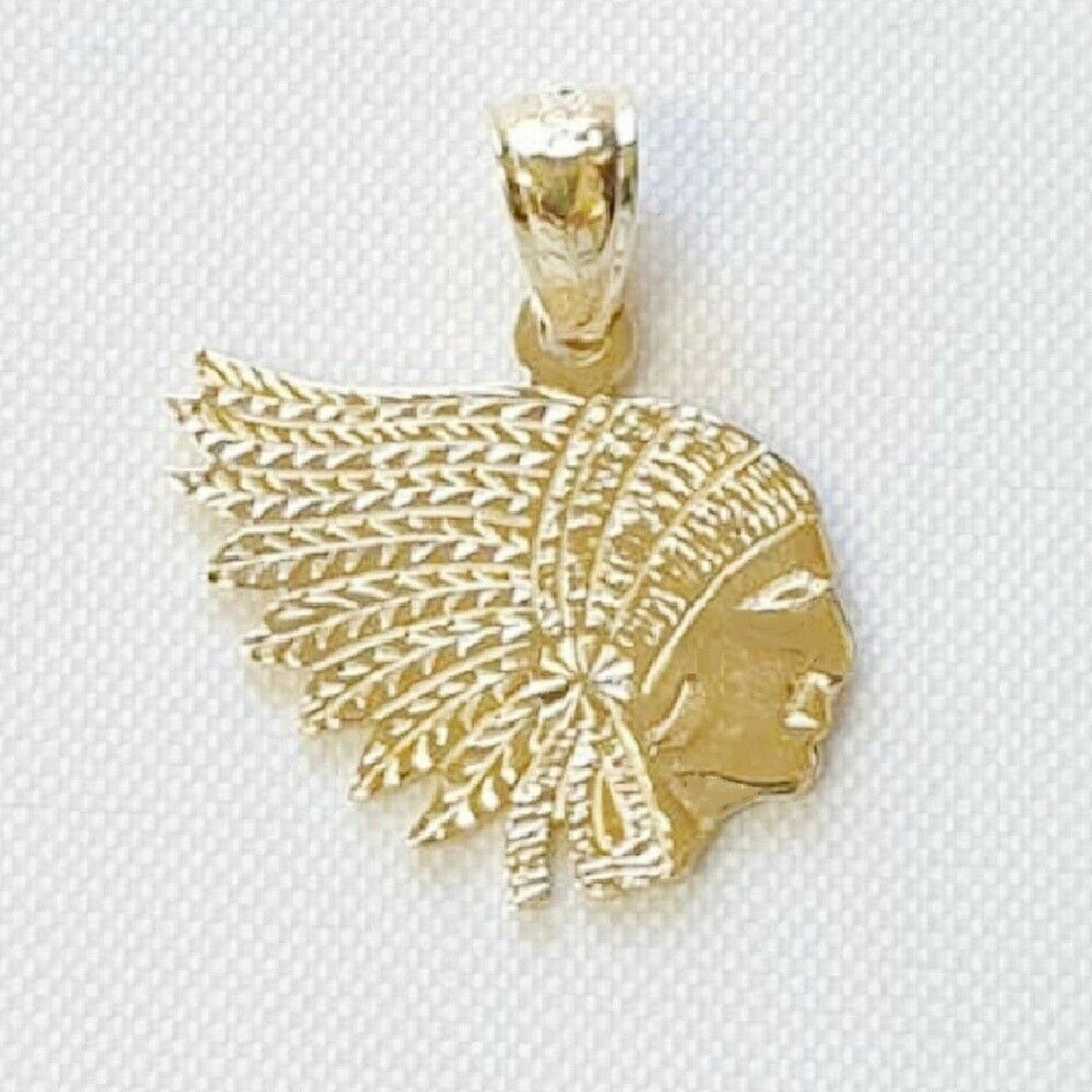 14K Yellow Gold Indian Chief Head Pendant