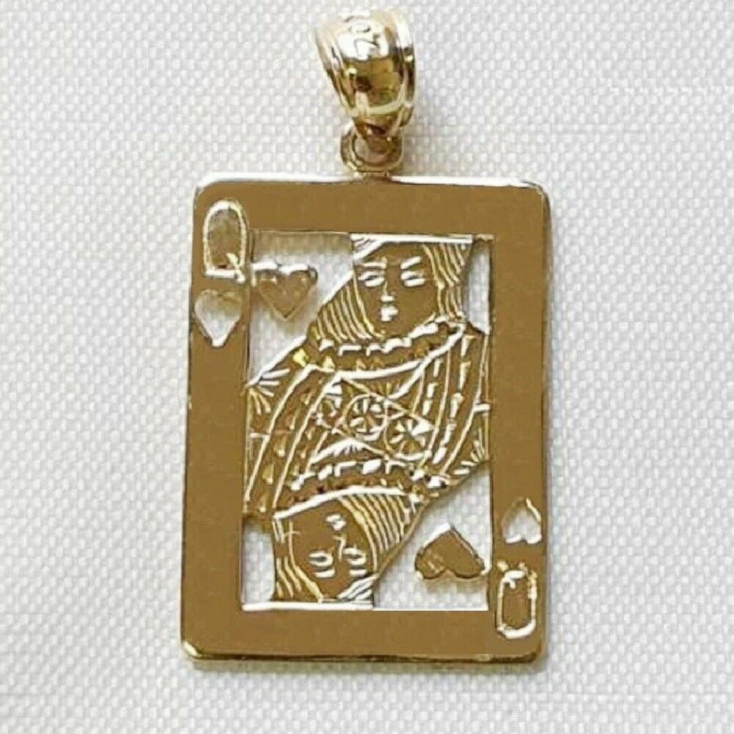 14K Yellow Gold Queen of Hearts Playing Card Pendant