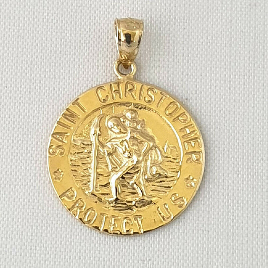 14K Yellow Gold Saint Christopher Protect Us Pendant
