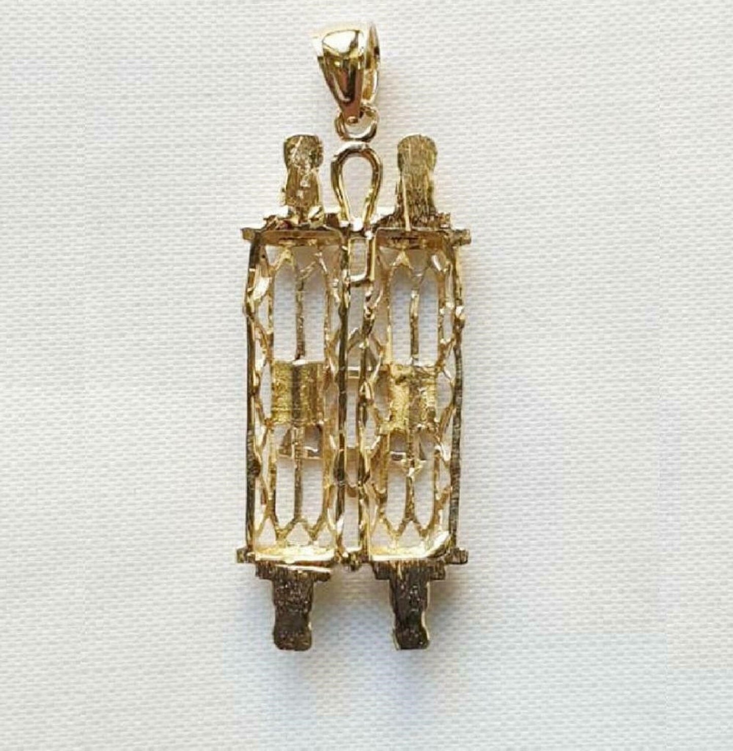14K Yellow Gold Mezuzah Torah Scroll w/ Star of David Pendant