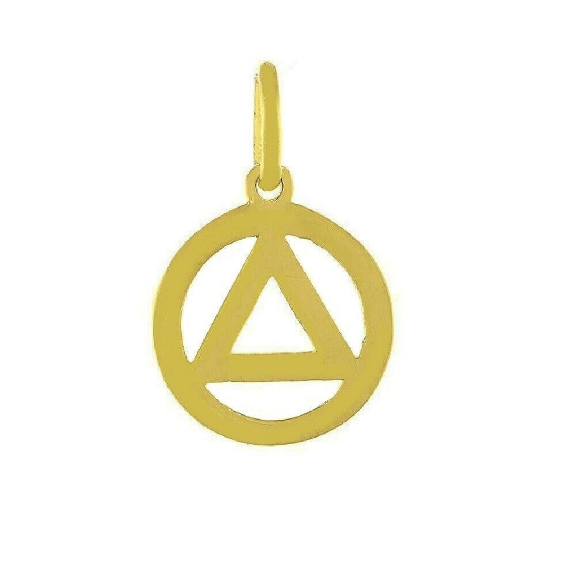 14K Yellow Gold Alcoholics Anonymous Recovery Sobriety Symbol Pendant