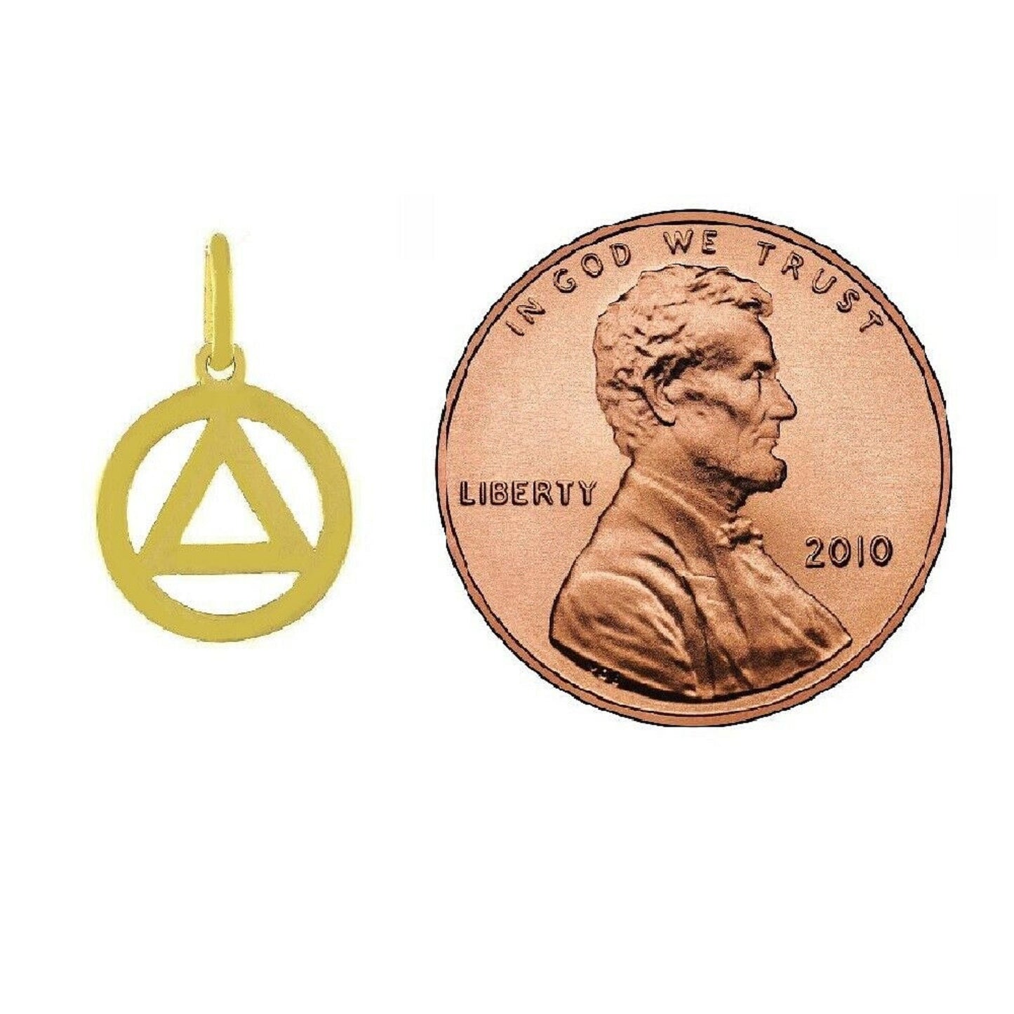 14K Yellow Gold Alcoholics Anonymous Recovery Sobriety Symbol Pendant