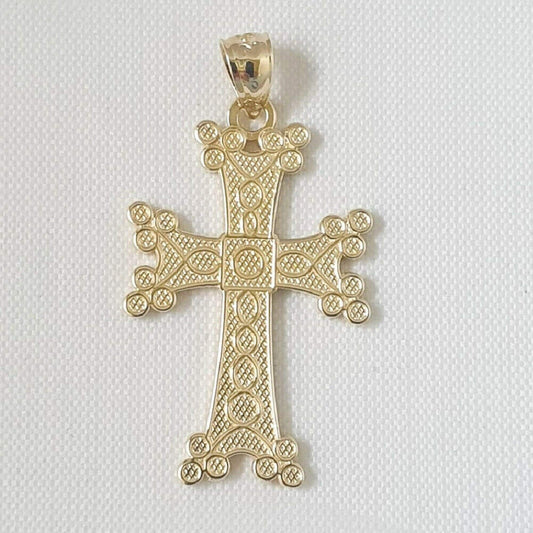 14K Yellow Gold Textured Armenian Apostolic Cross Pendant