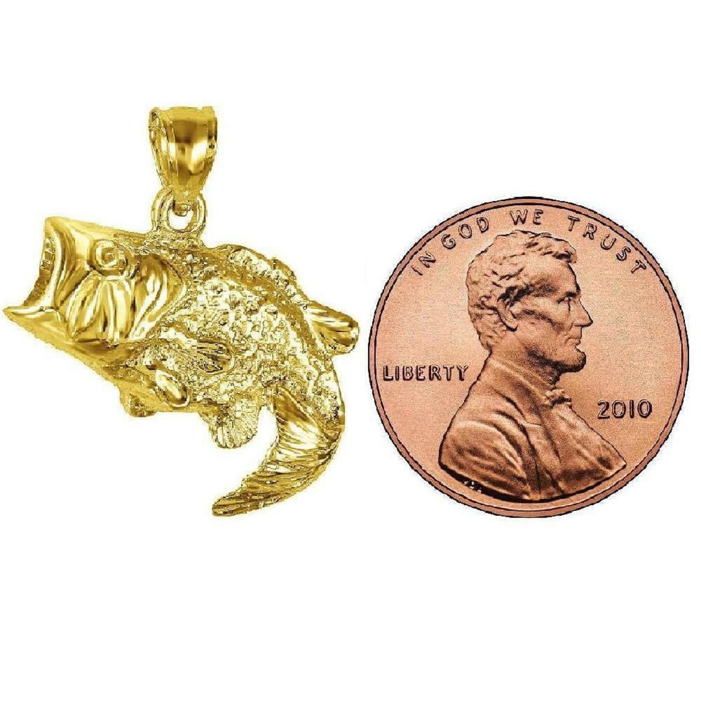 14K Yellow Gold Bass Fish Pendant