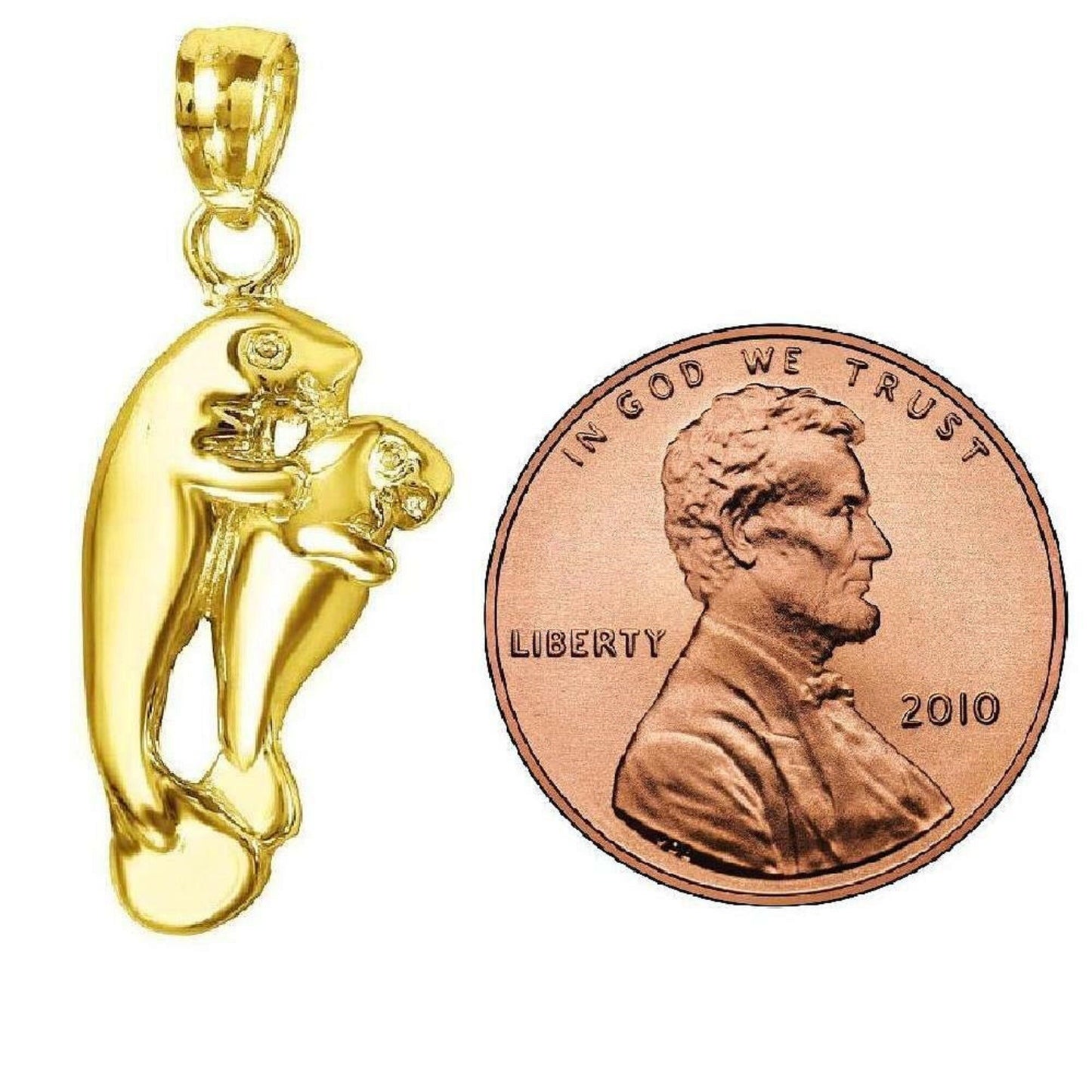 14K Yellow Gold Mother & Baby Manatee Pendant