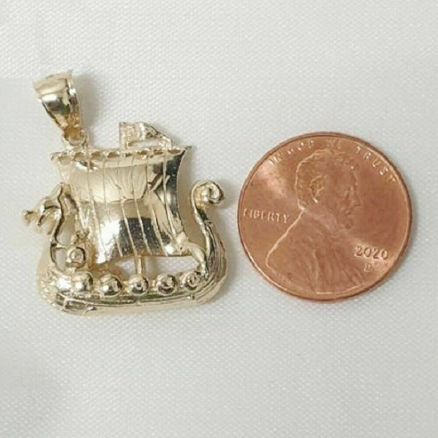 14K Yellow Gold Viking Pirate Ship 3D Pendant