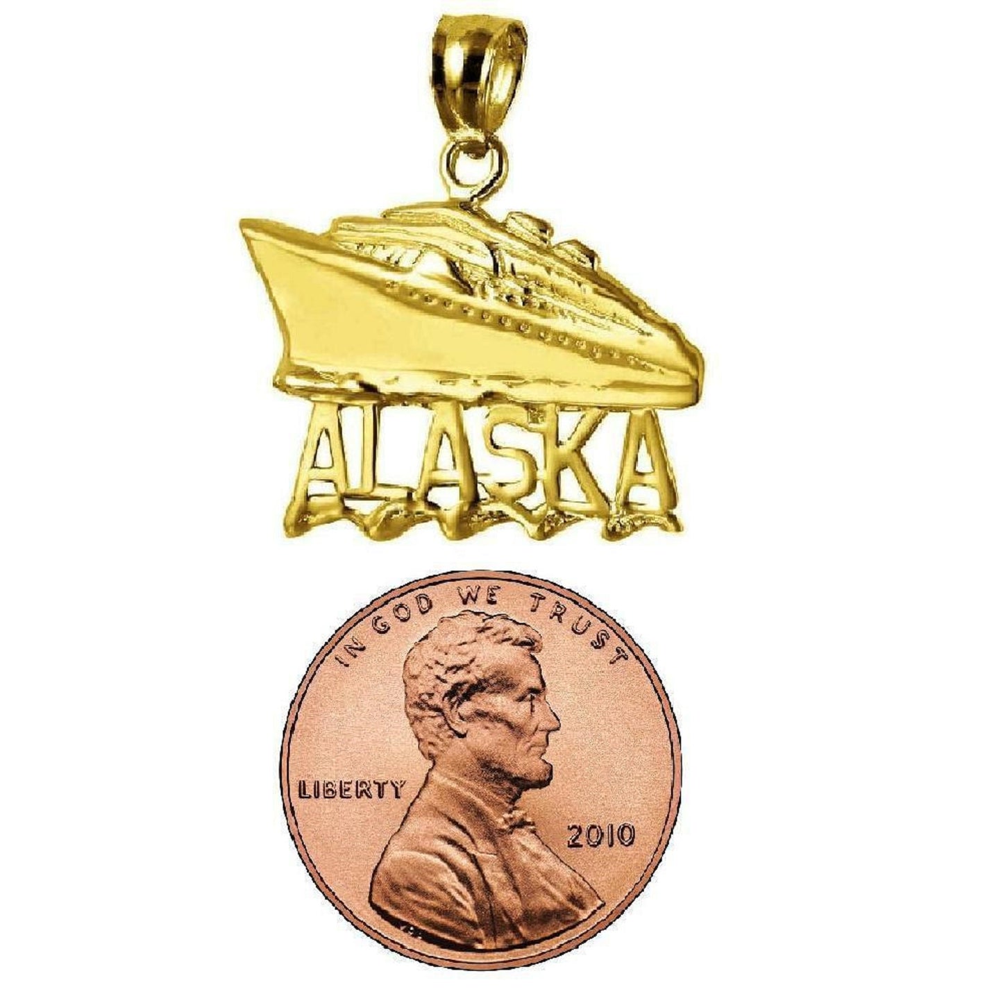 14K Yellow Gold Alaska Cruise Ship Pendant